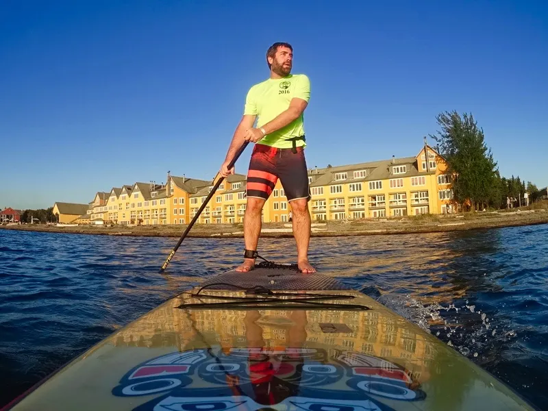 A paddleboarder on the water off Semiahmoo